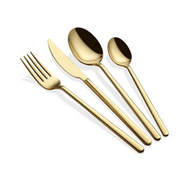 Hermia Juego de Cubiertos Dorado Titanio PVD Acero Inoxidable 4mm 24 Piezas para Mesa y Postre